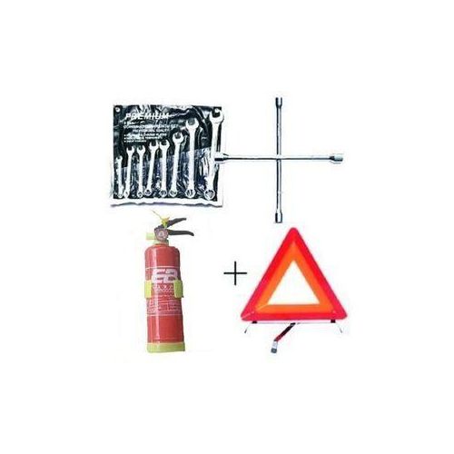 Automobile Car Safety Fire Extinguisher + Wheel Spanner + 8 Pcs Flat & Ring Spanner + C-Caution Sign