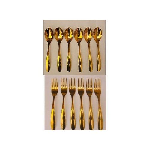 Gold Plated Stainless Steel Spoon & Fork - 12Pcs