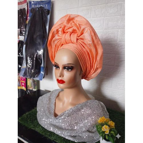 Peach color auto Gele