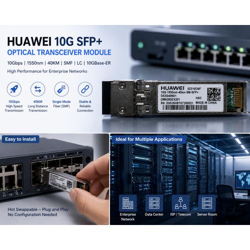 Huawei 02310CNF 10G SFP+ Optical Module 10Gbps 1550nm 40KM SMF LC Duplex 10GBase-ER Hot Swappable Fiber Optic Module Compatible With Huawei Switch Router Enterprise Network