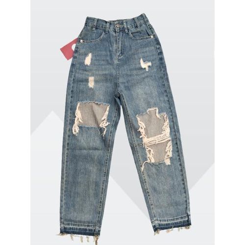 High quality ladies ripped patterned boyfriend jeans
