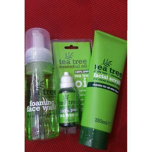 Tea Tree Skincare Set – Foaming Face Wash, Essential Oil & Facial Scrub