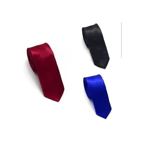 3pces Slim Necktie - Blue + Black + Wine Colors