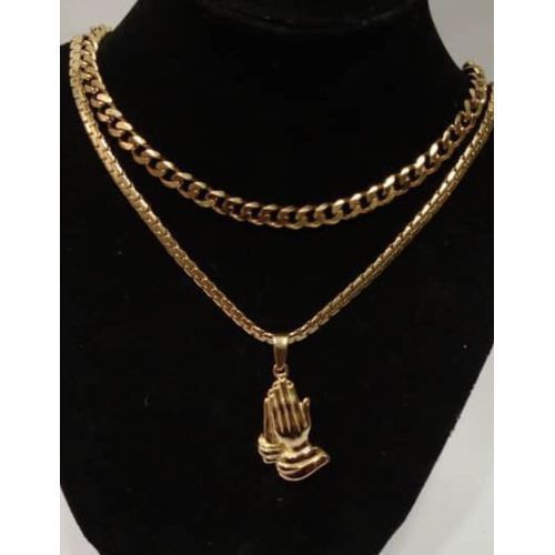 TWO Cuban Link Chain With Closed Hand Pendant