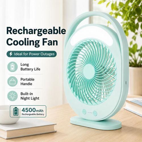 Rechargeable LED Multi-Functional Fan,4500mAh,3 Speed,With Night Light,Table Fan