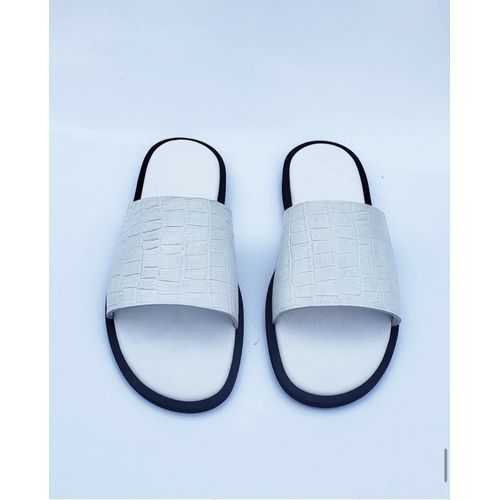 Men's Stylish White Leather Palm Slippers