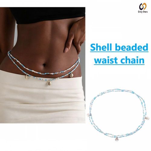 Grey Stars Double-layered Beaded Shell Waist Chain, Beaded Belt, Bikini Accessory, Body Jewelry
