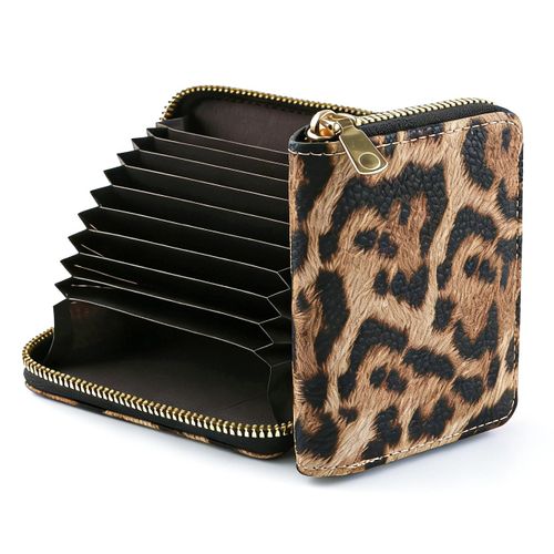 Leopard Print Women's Short Leather Zipper Card Holder Women's Accordion-Style Wallet