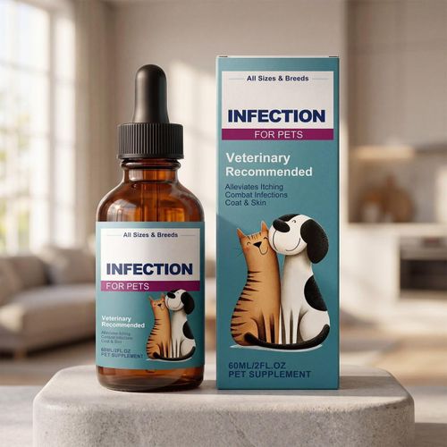 Veterinary Recommended Pet Infection & Itch Relief Drops - Fast Action for Dog & Cat Skin Allergies - Premium Coat & Skin Liquid Supplement (60ml)