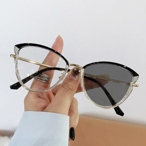 Black Transparent Quality Women's Photochromic+ Anti-Blue Light Cat Eye Glasses