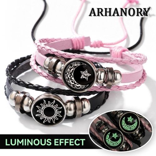 Couple Bracelets for Men and Women Adjustable Luminous Chain Faux Leather - Black & Pink