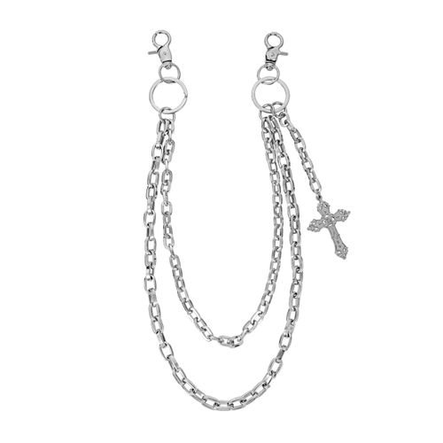 Hip-Hop Rock Double-Layer Trendy Cool Pant Chain Waist Chain With Cross Pendant Unisex Jewelry Gift