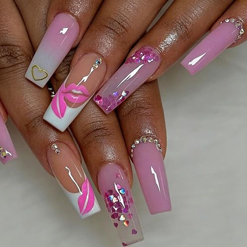 Beauty Press On Nails with Designs, Stick On Wearing Nail Set, 24Pcs