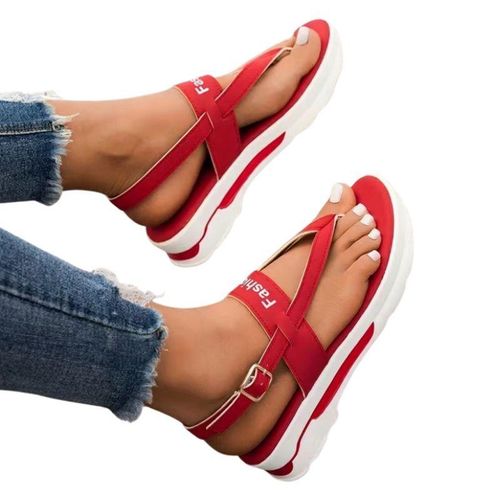Women’s Red Platform Sandals – Stylish Open-Toe Cross-Strap Design