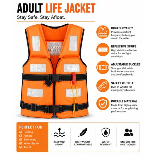 High Visibility Safety Life Jacket with Adjustable Straps (Orange)