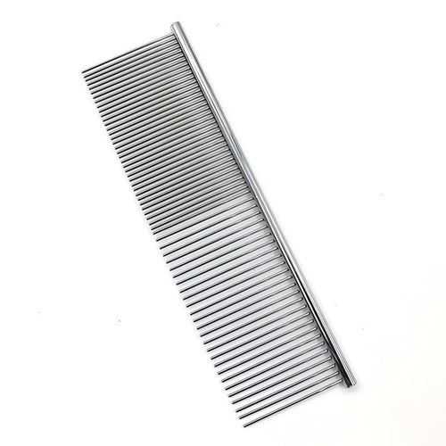 Professional Stainless Steel Pet Grooming Comb for Cats & Dogs: Dual-Sized Teeth Greyhound Comb for Dematting. Tangle & Loose Hair Removal. Rust-Proof Wet & Dry Use. Silver-colored. 19*4cm
