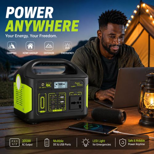 300W Portable POWER STATION Pure Sine Wave Solar Generator Lithium Battery Pack Portable Power Station, Solar Generator Laptop powerbank Portable Power Supply with AC Outlet USB-C Fast charge Ports Emergency Power Laptop, Phone, Mini Fridge, Router, TV,