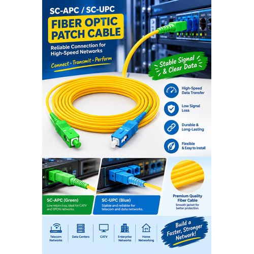 Single Mode Simplex Fiber Optic Patch Cord – SC/APC Green to SC/UPC Blue Optical Jumper Cable for FTTH & Routers