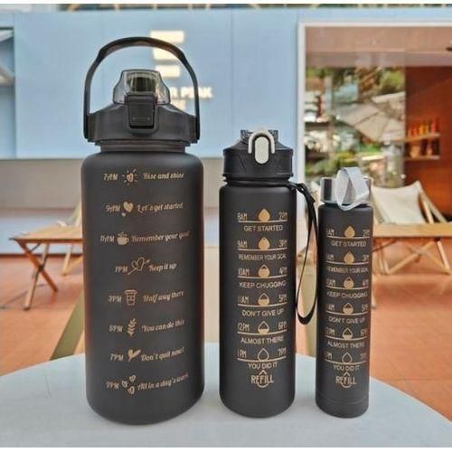 3-in-1 Motivational Water Bottle with Time Marker, Straw -Leakproof Sports Water Jug
