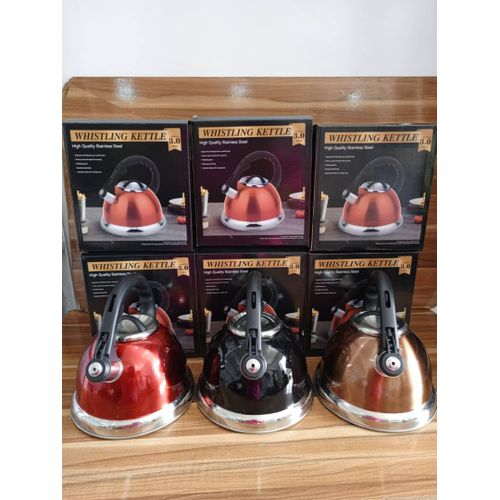 3.0 Litre Stainless Steel Whistling Stovetop Tea Kettle with Push-Button Spout Lid - Black