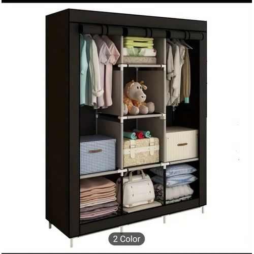 Portable Wardrobe Closet for Clothes, 3-Column Organizer with 2 Hanging Sections & Shelves, Dustproof Fabric Storage, Easy Tool-Free Assembly