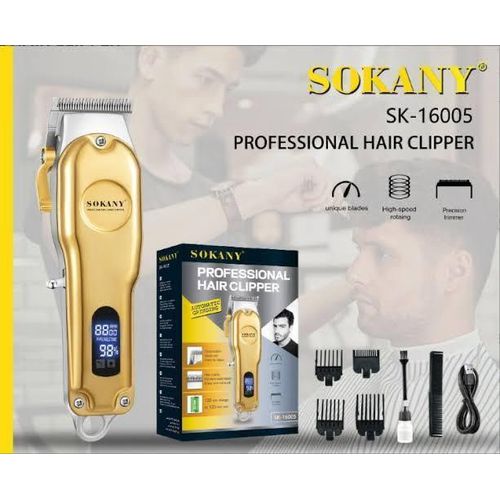 Professional Rechargeable Hair Clipper Kit - 2000mAh Lithium Battery, Smart LED Digital Display Screen & Automatic Grinding Stainless Steel Blades - Luxury Gold Metal Body