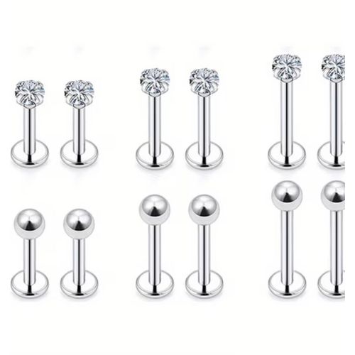 1pcs Labret Piercing Set Surgical Steel CZ Zirconia Lip Stud Bar Earring Helix Cartilage Tragus Body Jewelry 16G