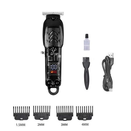 Transparent LED display rechargeable beard and hair trimmer, beauty kit, precision cutting heads, long battery life - for both home and travel use