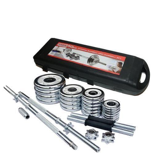 50KG Adjustable Chrome Barbell & Dumbbell Weight Set with Carry Case – Home Gym Strength Training Kit