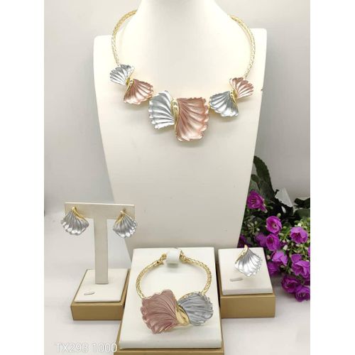 Premium Quality Sophisticated Diamond Ice Gold Necklace/Necklace/Ear-Ring & Ring