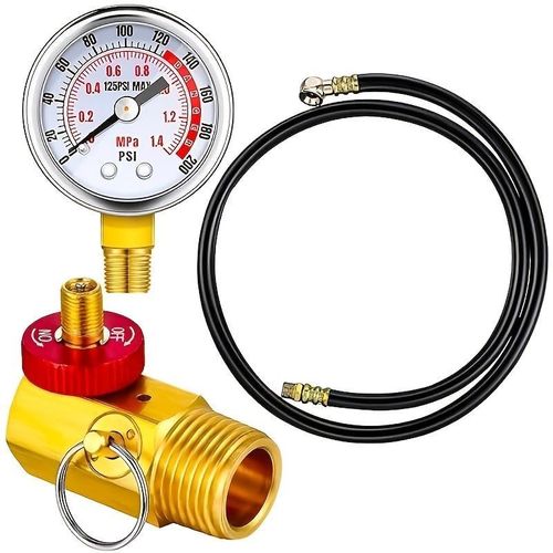 Portable gas cylinder repair kit, including safety valve, 0-200 PSI pressure gauge and 4-foot gas cylinder hose assembly.
