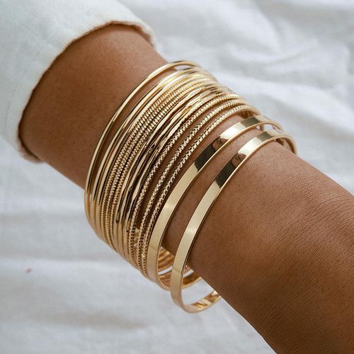 14Pcs Golden Boho Indian Multi Bangle Bracelet Set Multi Layer Textured 18K Gold Plated Chunky Bracelets Boho Jewelrys Set