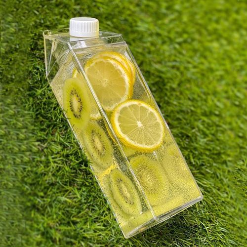 2set(500ml) Transparent Square Juice & Water Bottle – Reusable Plastic Drink Container with Screw Cap – Fruit Infuser Style
