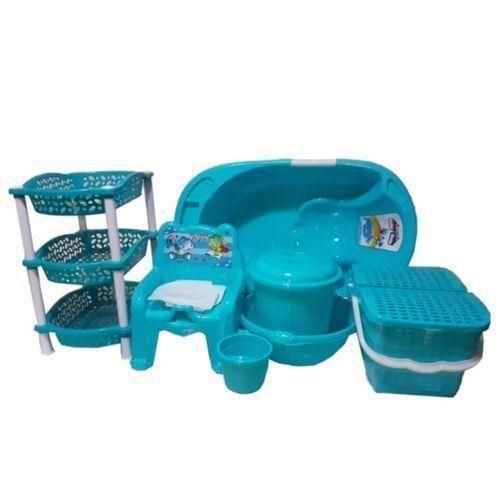 Baby Bath Set - 7pcs + 3 Tiers Plastic Trolley - Green
