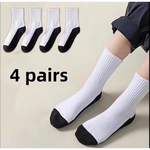 4 Pairs black white unisex socks breathable Ankle sneakers men socks for all occasions and back to school socks