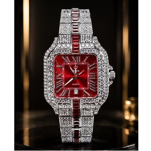 LUXURY ICED OUT RED SQUARE WATCH FOR MEN