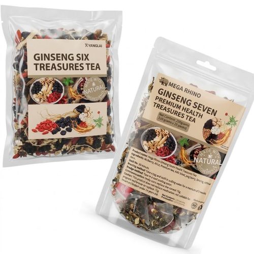 RHINO Ginseng SIX & SEVEN Treasures Tea COMBO – Natural Herbal Tea with Ginseng, Maca, Goji Berry, Mulberry & Red Dates