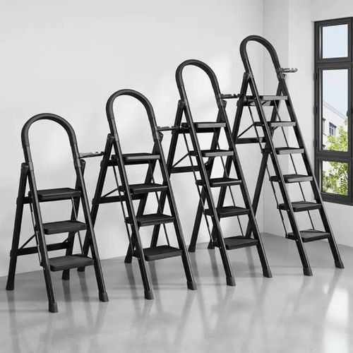 4in1 3,4,5,6 Steps Anti-Slip Multi-Purpose Foldable Steel Ladder with Tray for Homes&Offices-Black