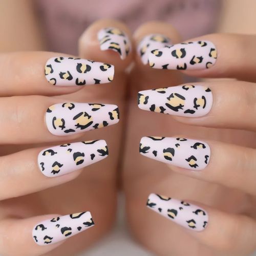 24pcs Leopard Matte Coffin Press On Nails
