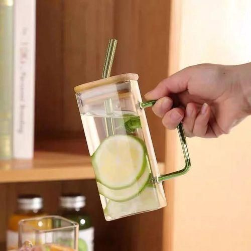 Glass Cup with Straw Transparent Coffee Glasses Milk
