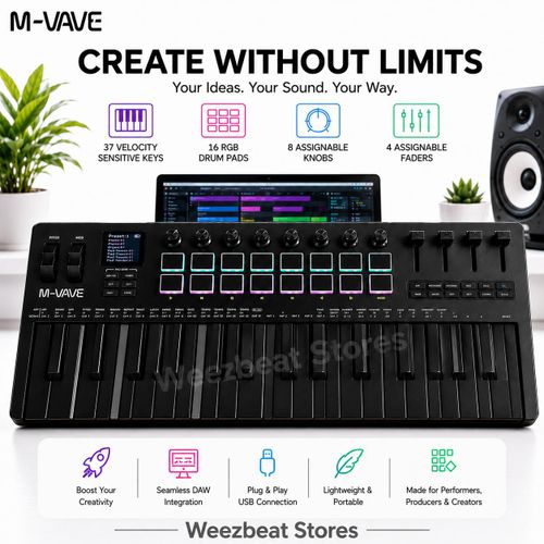 M-VAVE SMK-37 PRO Keyboard MIDI Controller 37 Key 16 RGB Pads & 8 Knobs With In built 2000mah battery Supports Wireless Bluetooth Connection Systems Supports all DAW Software M VAVE MVAVE