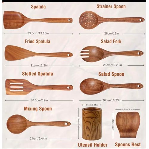 9pcs, Cooking Utensils Set, Kitchen Cooking Tools, Premium Wooden Kitchenware Shovel Spoon For Cooking Heat Resistant Cooking Utensils Non-stick Pan, Salad Spoon Fork