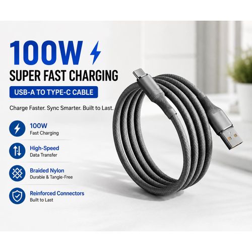 USB Type-C Fast Charging Cable - High Speed USB-A to USB-C Charger Cord - Braided Data Sync Cable Compatible with Android Phones, Tablets, Power Banks & Type-C Devices