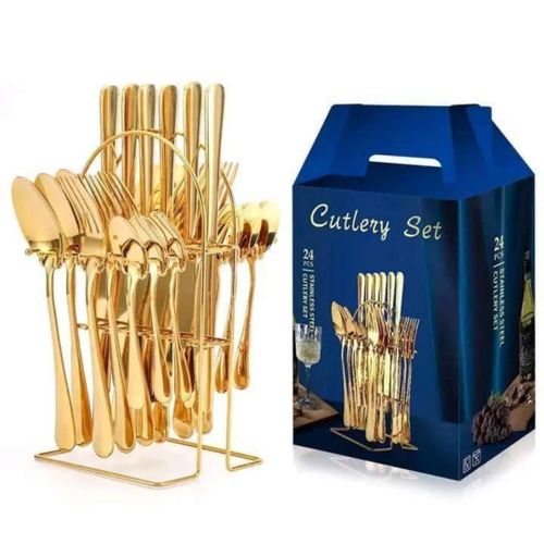 Gold Plated Stainless Steel Cutlery Set With A Rack