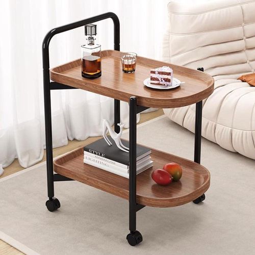 Two Tier Wooden And Metal Serving Cart With Wheels