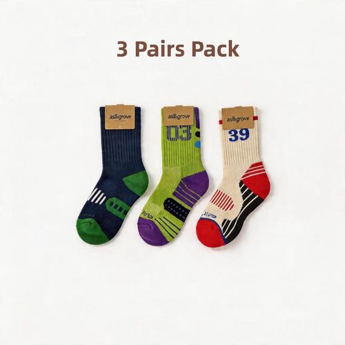 asiligrove 3 Pairs Youth Unisex Athletic Sports Socks - High Durability Nylon Vibrant Retro Cushion Performance Socks for Running, Basketball, Skateboarding, Size EU 36-42(UK 3.5-8)