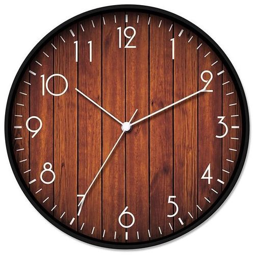 12 Inch Wall Clock - 30cm Brown Wood Grain Silent Wall Clock for Home & Office, Living Room Bedroom Kitchen