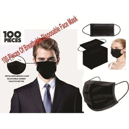 100 Pieces 3-ply Breathable Disposable Face Masks. Black