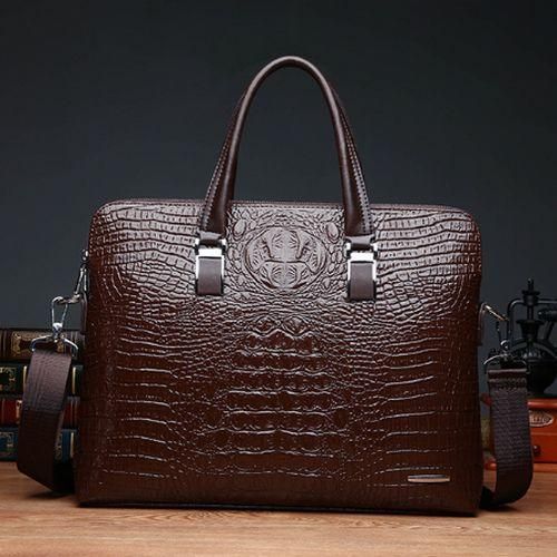 Luxury Crocodile Texture Leather Briefcase – Stylish Office & Laptop Handbag