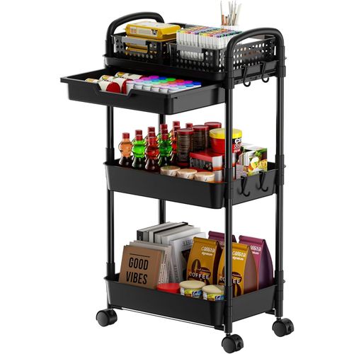 3-Step Metal Trolley – 3-Tier Multi-Use Rolling Organizer for Kitchen & Home